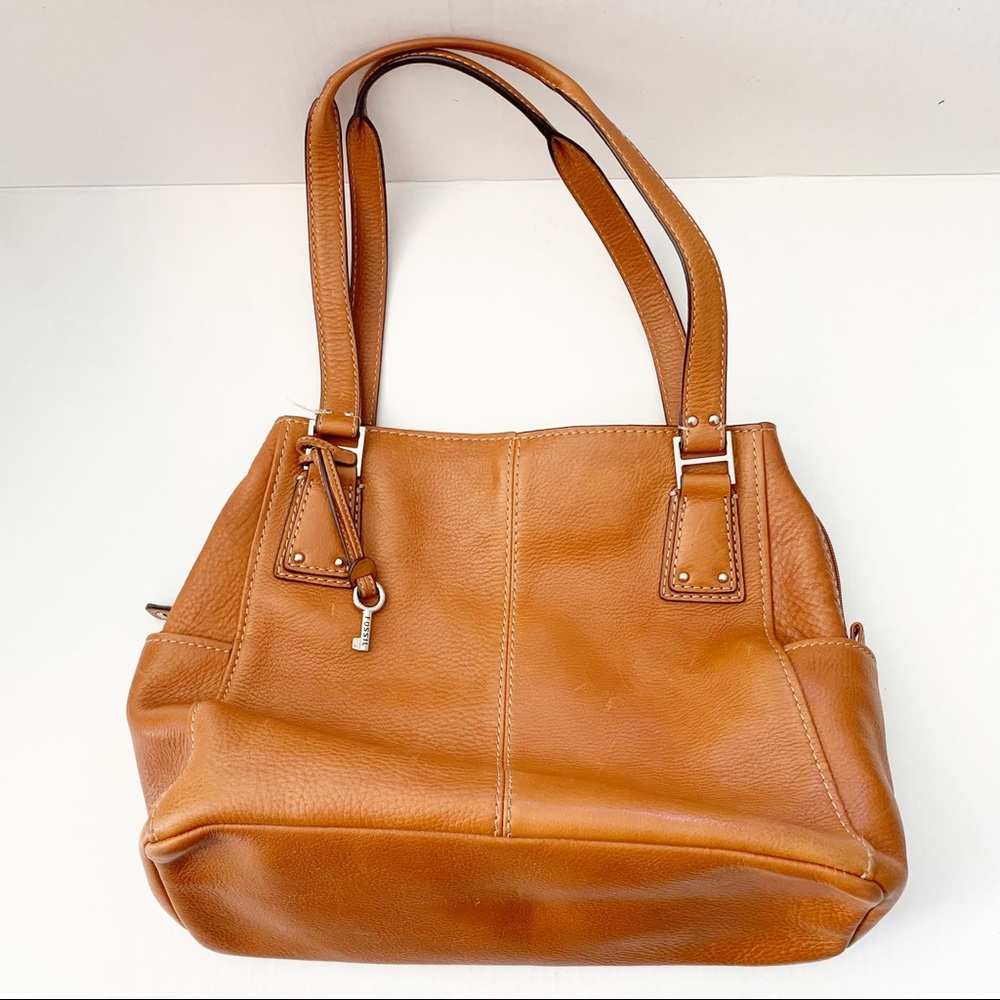Fossil Large Tan Camel Leather Shoulder Bag Keyper 75082